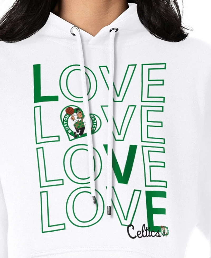 G-iii 4Her by Carl Banks Women's White Boston Celtics Basketball Love Fleece Pullover Hoodie