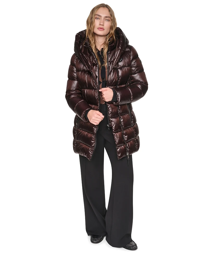 Dkny Women's Pearlized Hooded Walker with Bib Coat
