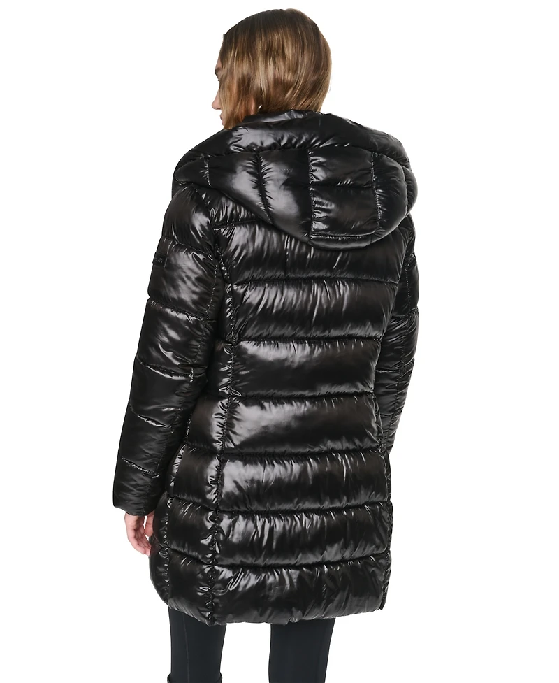 Dkny Women's Pearlized Hooded Walker with Bib Coat