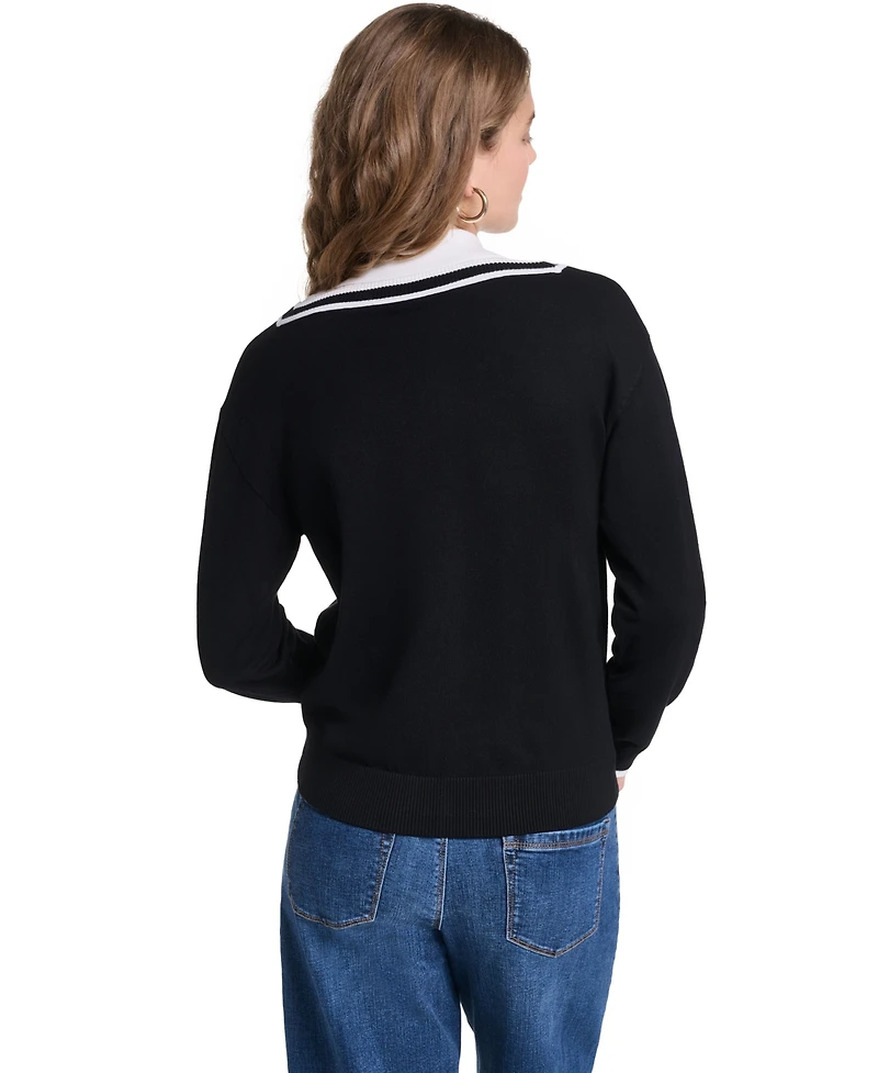 Karl Lagerfeld Paris Petite Collared Button-Front Twofer Sweater