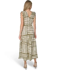 Calvin Klein Women's Sleeveless V-Neck Printed Tiered Maxi Dress