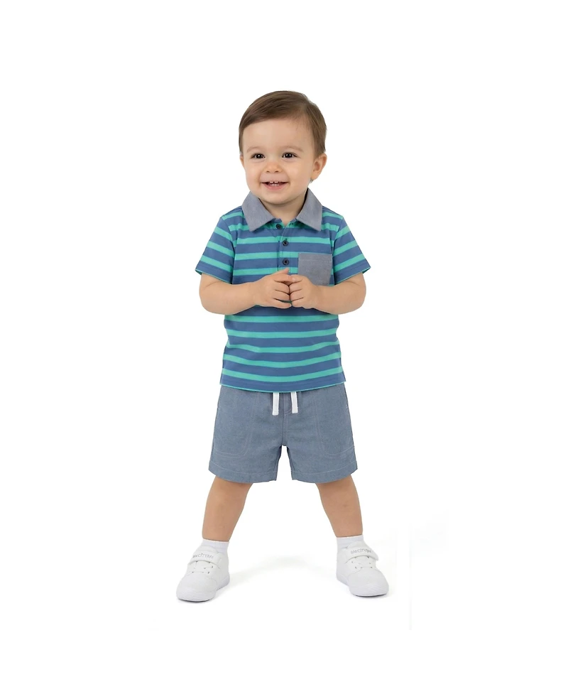 Andy & Evan Baby Boys Blue Stripe Pique Polo Set