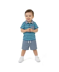 Andy & Evan Baby Boys Blue Stripe Pique Polo Set