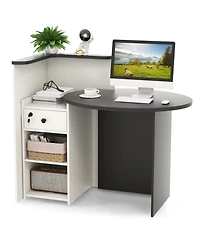 Gouun Oval-Top Reception Desk with Lockable Drawer and 3-Position Open Shelf, 48 x 27.5 in