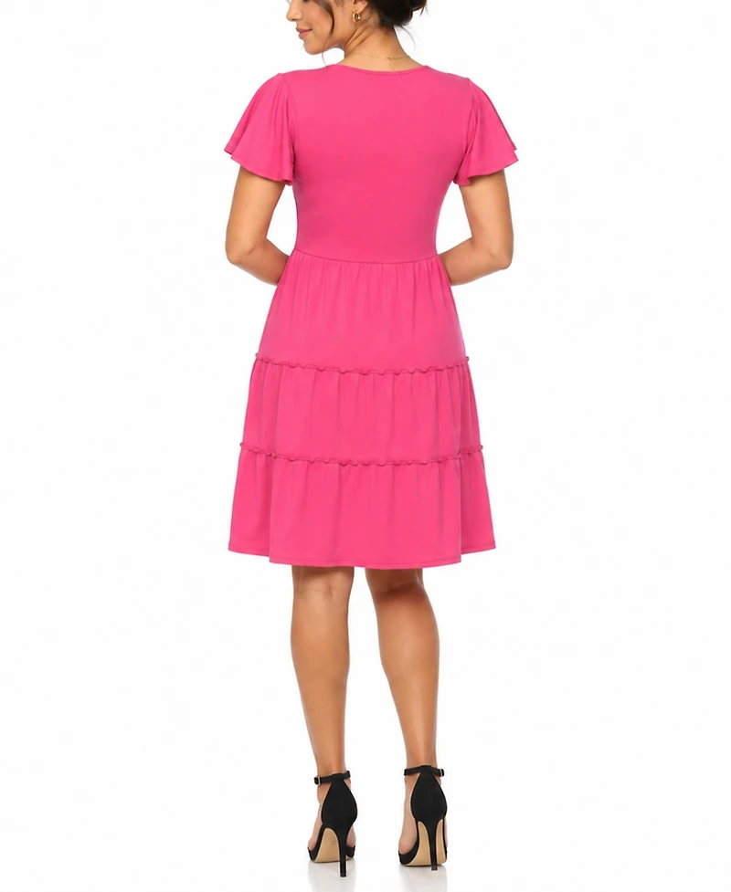 White Mark Women's Ruffle-Sleeve Tiered Dress