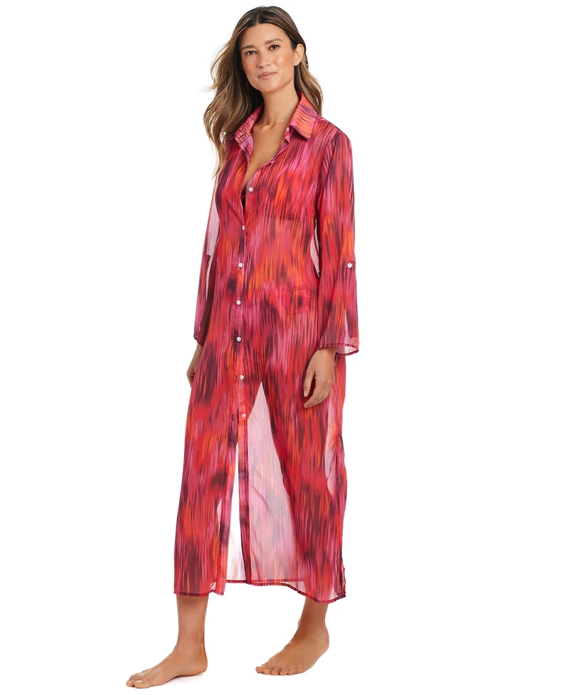 Bleu by Rod Beattie Women's Chiffon Long Swim Cover Up Shirt