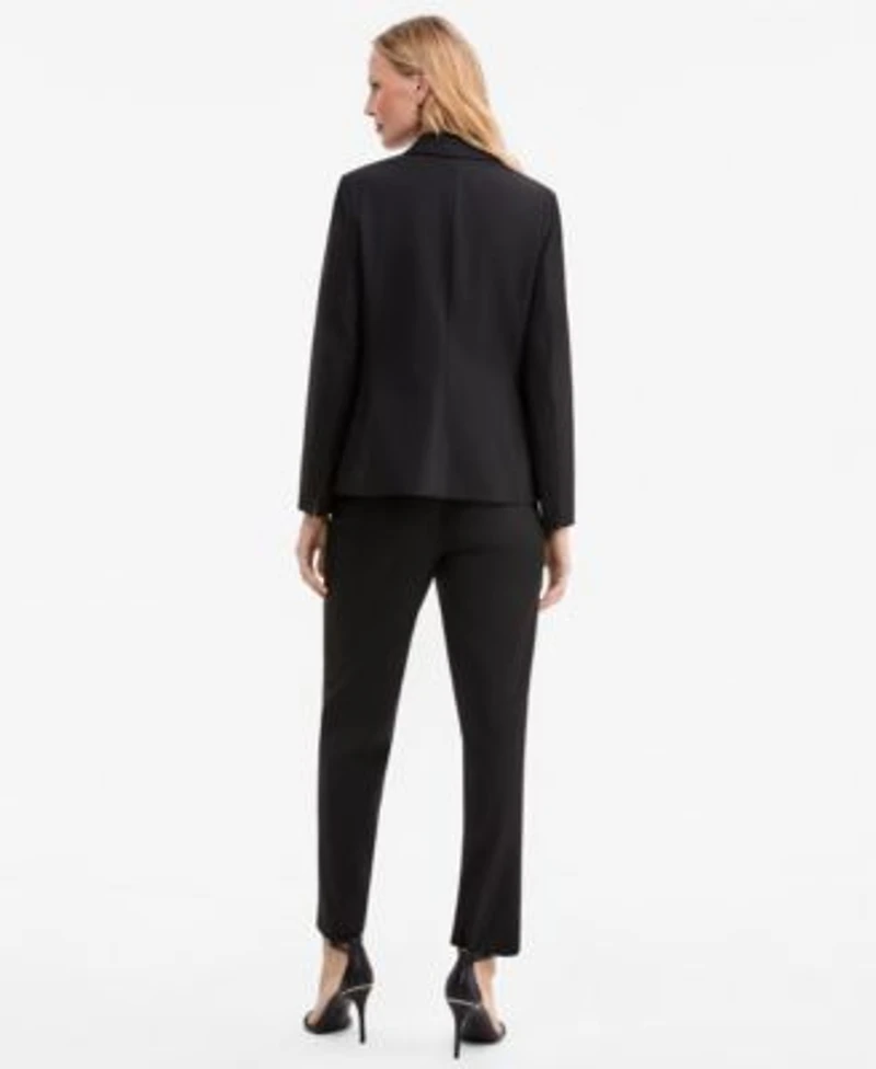 Kasper Womens Washable Notch Collar One Button Jacket Printed Knot Neck Sleeveless Blouse Mid Rise Fly Front Slim Pants