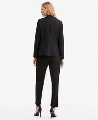 Kasper Womens Washable Notch Collar One Button Jacket Printed Knot Neck Sleeveless Blouse Mid Rise Fly Front Slim Pants