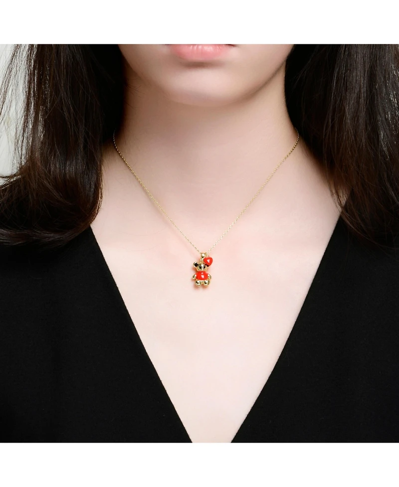 GiGiGirl 14K Gold Plated Radiant Enamel Teddy Bear and Heart Necklace
