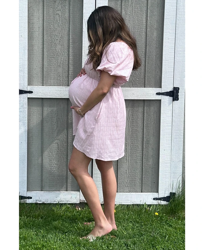 Pinkblush Maternity White Textured Bubble Sleeve Mini Dress