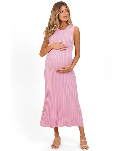 Pinkblush Maternity Pink Ribbed Knit Sleeveless Maxi Dress