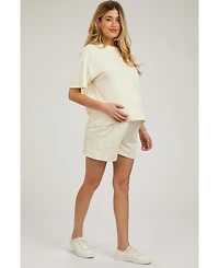 Pinkblush Maternity Cream Ribbed Short Sleeve Short Set