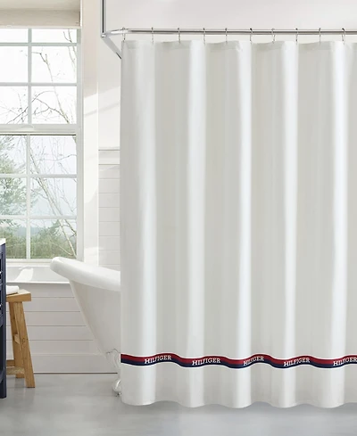 Tommy Hilfiger Th Logo Stripe Printed Shower Curtain, 72" x 72"