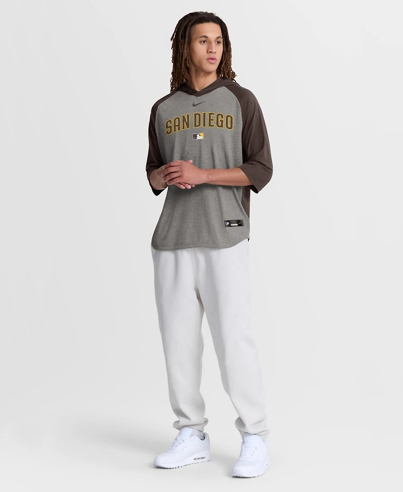 Nike Men's Gray San Diego Padres Authentic Collection Flux Dri-fit Raglan 3/4-Sleeve Hoodie