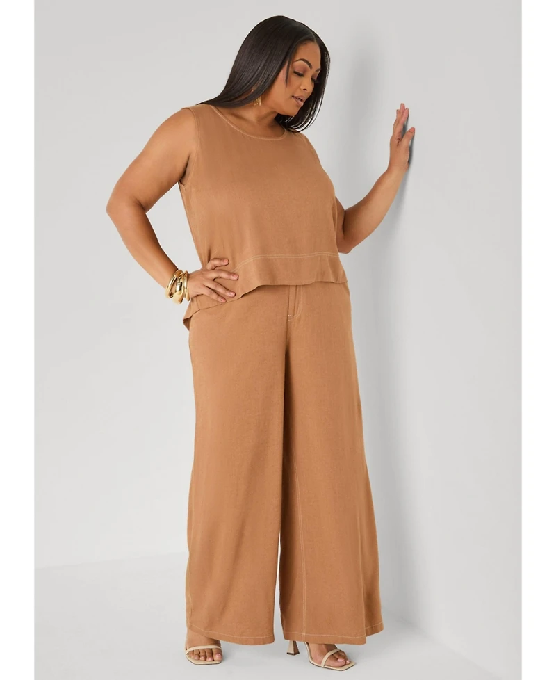 Ashley Stewart Women's Plus Linen Blend Top