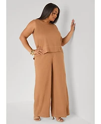 Ashley Stewart Women's Plus Linen Blend Top