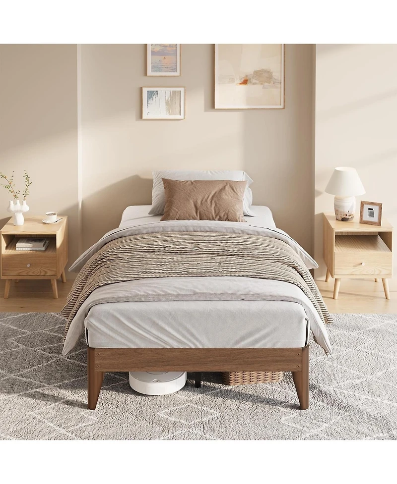 gaomon Wood Platform Bed Frame, Solid Wooden Legs and Wooden Slats Support, Sturdy Metal Central Structure, No Box Spring Needed