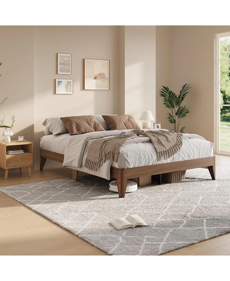 gaomon Wood Platform Bed Frame, Solid Wooden Legs and Wooden Slats Support, Sturdy Metal Central Structure, No Box Spring Needed