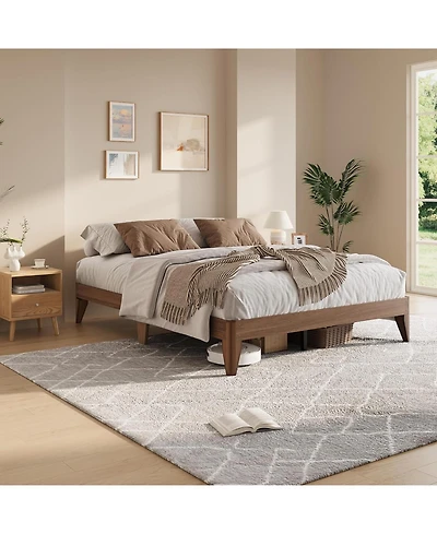 gaomon Wood Platform Bed Frame, Solid Wooden Legs and Wooden Slats Support, Sturdy Metal Central Structure, No Box Spring Needed