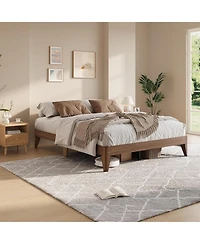gaomon Wood Platform Bed Frame, Solid Wooden Legs and Wooden Slats Support, Sturdy Metal Central Structure, No Box Spring Needed