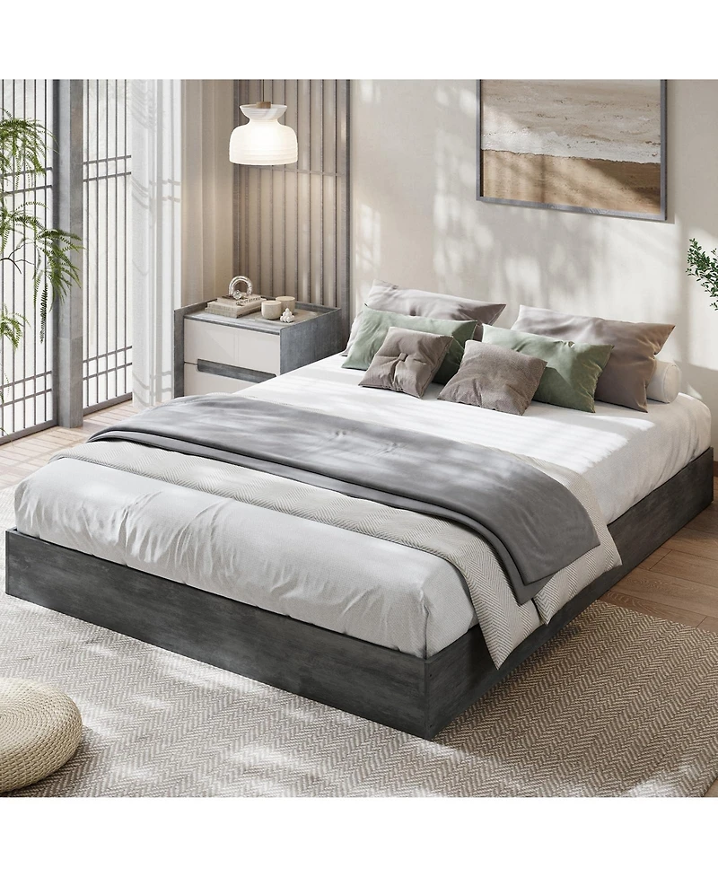homfan Twin Xl Size Wood Platform Bed Frame, Wooden Bed Frame Without Headboard, Wood Slat Support, No Box Spring Needed, Easy Assembly