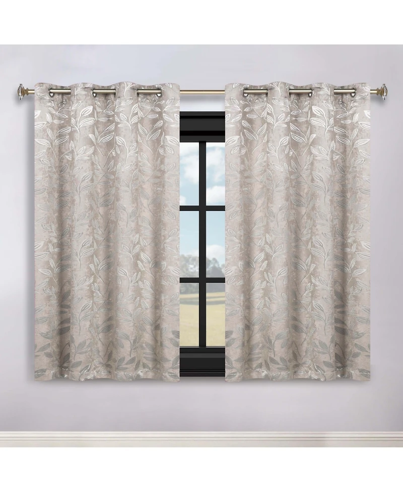 Superior Leaves Textured Blackout Curtain Set of 2, 52" x 63"