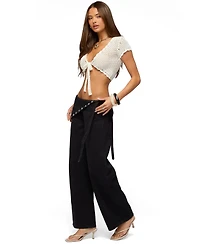 Edikted Women's Button Foldover Low Rise Baggy Jeans