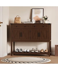 homfan 47 Inch Modern Farmhouse Wooden Console, Sideboard Buffet with 2 Drawers, 4 Barn Doors and Open Shelf for Multi-Room Storage