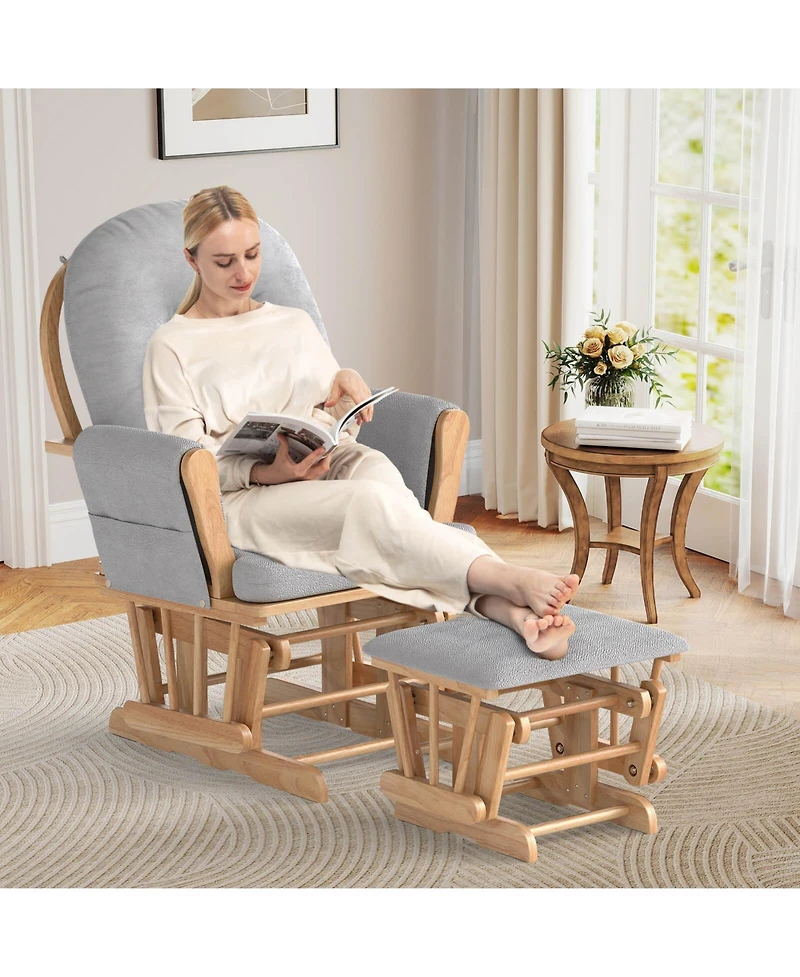 Costway Baby Glider and Ottoman Cushion Set Wood Nursery Rocking Chair