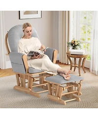 Costway Baby Glider and Ottoman Cushion Set Wood Nursery Rocking Chair