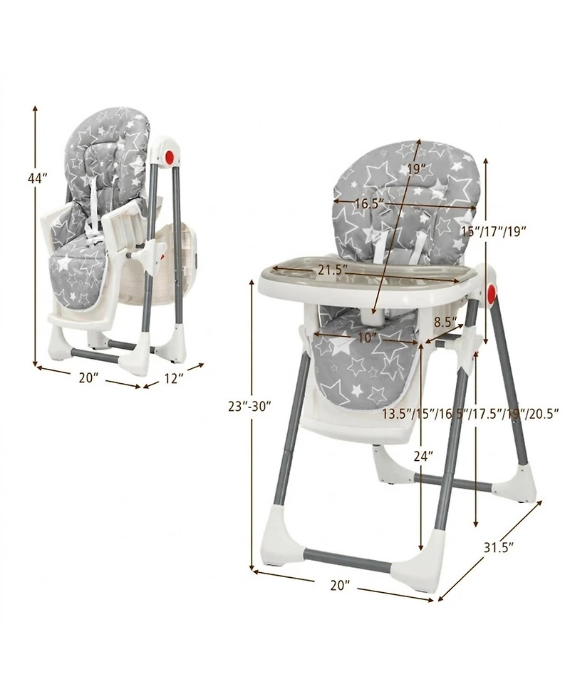 Gouun Toddler Folding High Dining Chair with 6 Level Height Adjustment and Wheels