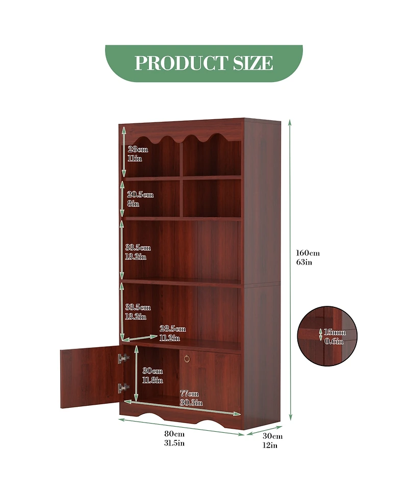 homfan Modern Wave Top Bookcase, Wood and Melamine Board Storage Cabinet with Gold Handles, 6-Cube Organizer Easy Assembly for Home Office