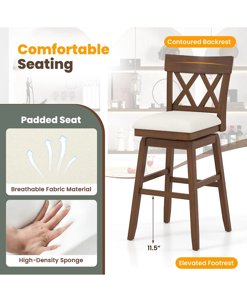 Slickblue 30 Inch Bar Stool with Swivel Padded Seat and Ergonomic Contoured Back