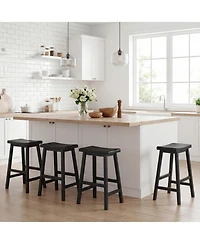 Slickblue Set of 2 24 Inch Counter Height Stools with Solid Wood Saddle Seats