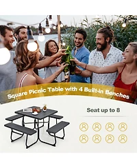 Gymax Outdoor Picnic Table 8-person Square Bench Set with 4 Benches and Umbrella Hole