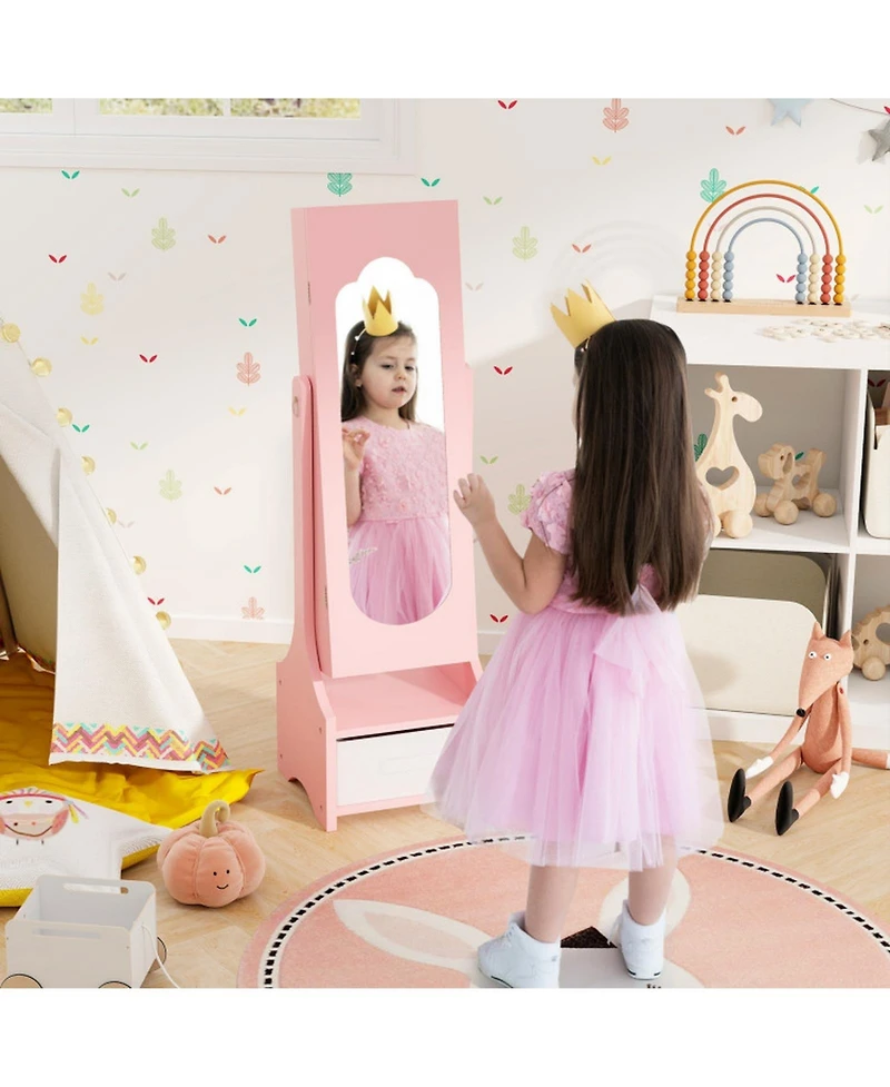 Gouun Freestanding Kids Jewelry Armoire with Full-Length Mirror
