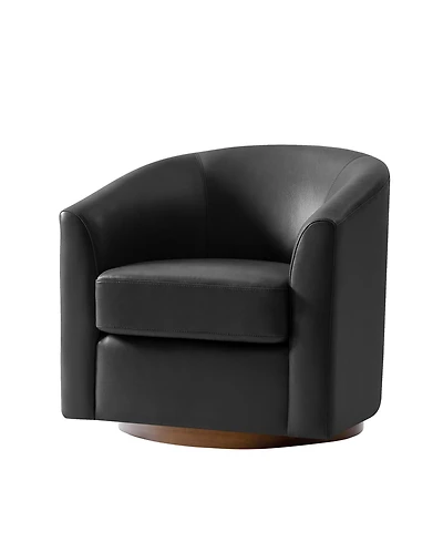 Hulala Home Amiir 30.5'' Wide Genuine Leather Swivel Barrel Chair with Solid Wood Base