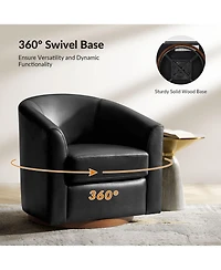 Hulala Home Amiir 30.5'' Wide Genuine Leather Swivel Barrel Chair with Solid Wood Base