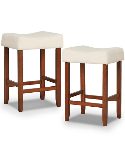 Slickblue Set of 2 Counter Height 24 Inch Bar Stools with Curved Seat Cushions