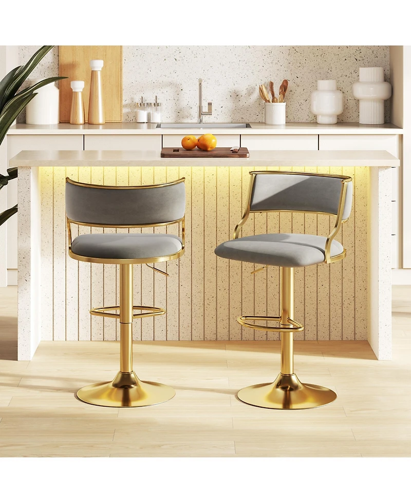 Slickblue Set of 2 Swivel Bar Stools Height Adjustable Dutch Velvet Island Chairs