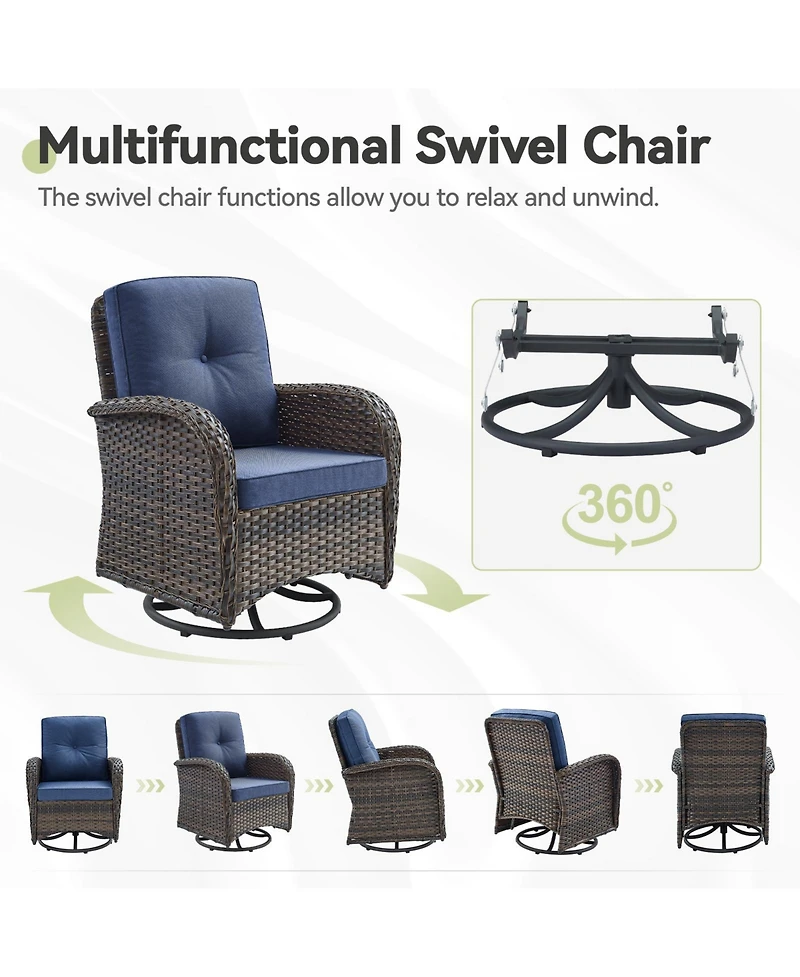 Pocassy 3Pieces Patio Furniture Set, Outdoor Swivel Rocker Chairs, Wicker Bistro Set with Rocking Chair, Thick Cushions and Glass Coffee Table