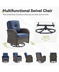 Pocassy 3Pieces Patio Furniture Set, Outdoor Swivel Rocker Chairs, Wicker Bistro Set with Rocking Chair, Thick Cushions and Glass Coffee Table