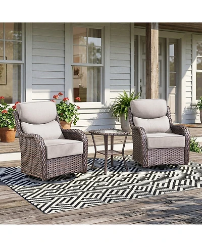 Pocassy 3 Pieces Patio Furniture Set with 6in Cushions, Outdoor Swivel Rocker Chairs, Wicker Bistro Rocking Chair, Side Table