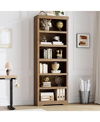 homfan Versatile File Organizer – Rustic Wooden Cabinet with Adjustable Shelf, 2-Tier Tall Bookcase for Home Office and Living Room