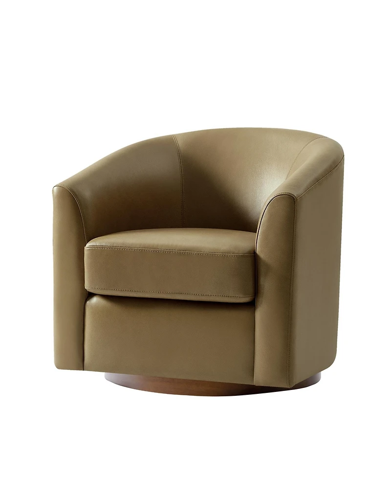 Hulala Home Amiir 30.5'' Wide Genuine Leather Swivel Barrel Chair with Solid Wood Base