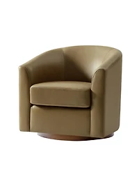 Hulala Home Amiir 30.5'' Wide Genuine Leather Swivel Barrel Chair with Solid Wood Base