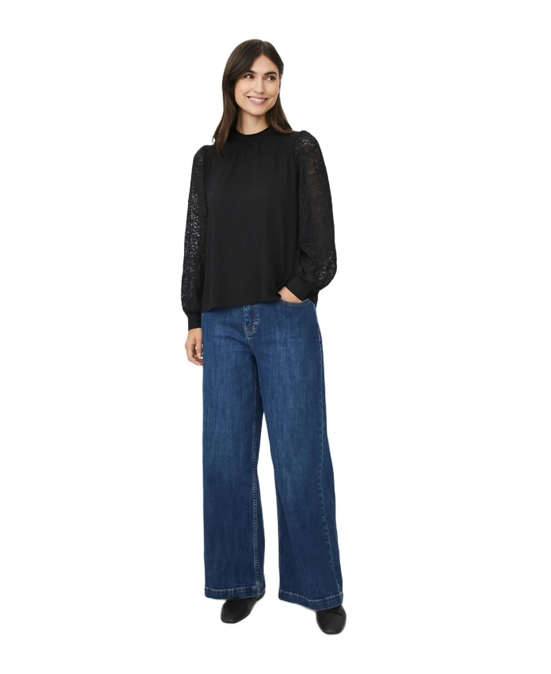 Masai Copenhagen Women's Mabravoria High Neck Lace Sleeve Blouse