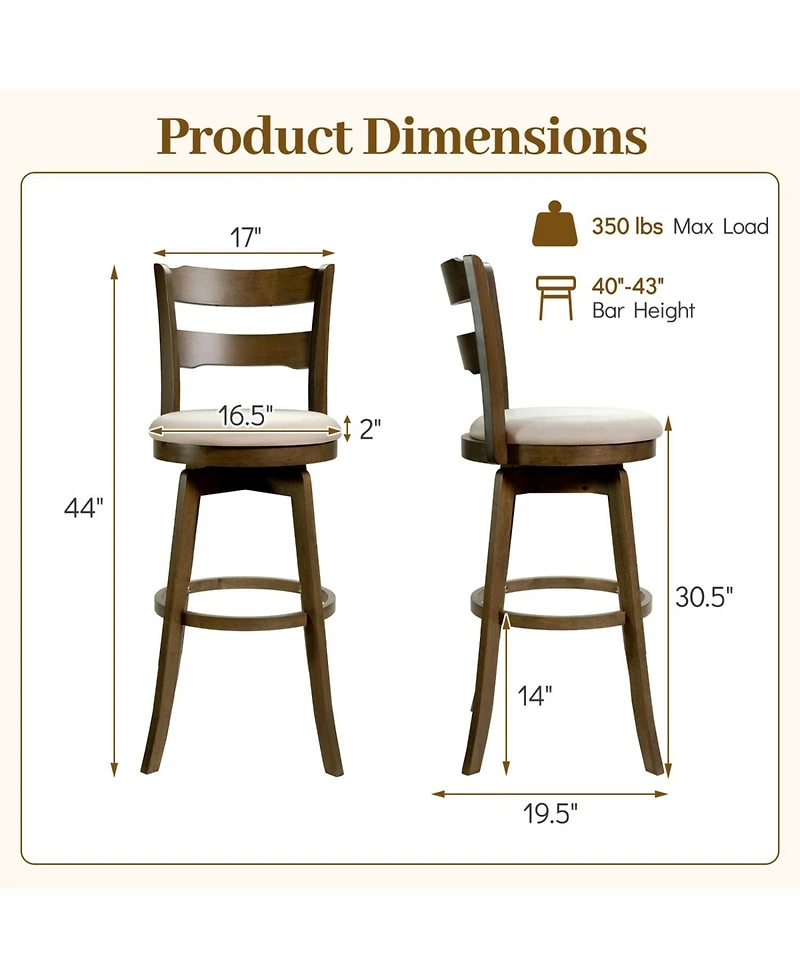 Slickblue Set of 2 30.5 Inch Swivel Bar Stools with Cushioned Seat and Backrest
