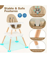Gouun Toddler 5 in 1 Wooden Convertible High Chair with Detachable Tray and Cup Holder