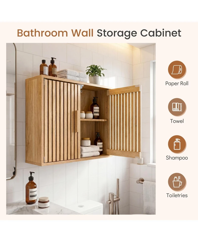 Volenca Bathroom Wall Cabinet with 2 Slatted Doors and 3 Adjustable Shelves, 24-in W